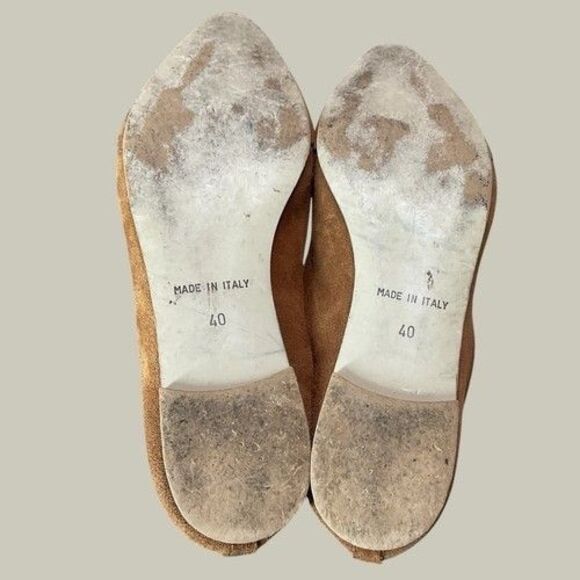 Le Matin Camel Leather Buckle Pointy Toe Ballet Flats Women Size 9 Italy - Picture 5 of 13